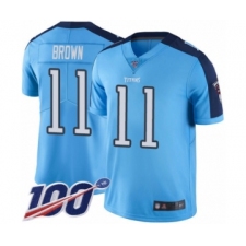 Men's Tennessee Titans #11 A.J. Brown Limited Light Blue Rush Vapor Untouchable 100th Season Football Jersey