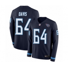 Men's Tennessee Titans #64 Nate Davis Limited Navy Blue Therma Long Sleeve Football Jersey