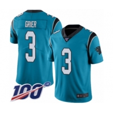Men's Carolina Panthers #3 Will Grier Blue Alternate Vapor Untouchable Limited Player 100th Season Football Jersey