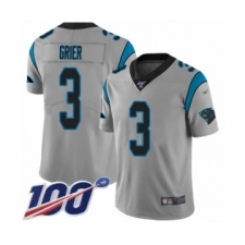 Men's Carolina Panthers #3 Will Grier Silver Inverted Legend Limited 100th Season Football Jersey
