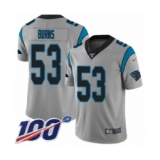 Men's Carolina Panthers #53 Brian Burns Silver Inverted Legend Limited 100th Season Football Jersey