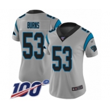 Women's Carolina Panthers #53 Brian Burns Silver Inverted Legend Limited 100th Season Football Jersey