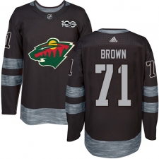 Men's Adidas Minnesota Wild #71 J T  Brown Authentic Black 1917-2017 100th Anniversary NHL Jersey