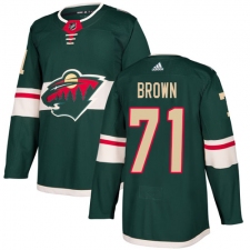 Men's Adidas Minnesota Wild #71 J  T  Brown Authentic Green Home NHL Jersey