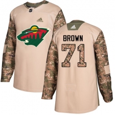 Youth Adidas Minnesota Wild #71 J T  Brown Authentic Camo Veterans Day Practice NHL Jersey