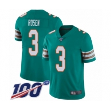 Men's Miami Dolphins #3 Josh Rosen Aqua Green Alternate Vapor Untouchable Limited Player 100th Season Football Jersey
