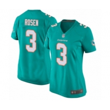 Women's Miami Dolphins #3 Josh Rosen Game Aqua Green Team Color Football Jersey