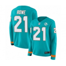 Women's Miami Dolphins #21 Eric Rowe Limited Aqua Therma Long Sleeve Football Jersey
