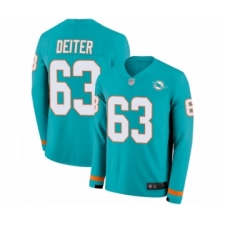 Youth Miami Dolphins #63 Michael Deiter Limited Aqua Therma Long Sleeve Football Jersey