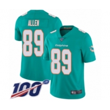 Men's Miami Dolphins #89 Dwayne Allen Aqua Green Team Color Vapor Untouchable Limited Player 100th Season Football Jersey