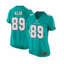 Women's Miami Dolphins #89 Dwayne Allen Game Aqua Green Team Color Football Jersey