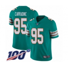 Men's Miami Dolphins #95 Tank Carradine Aqua Green Alternate Vapor Untouchable Limited Player 100th Season Football Jersey