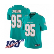 Men's Miami Dolphins #95 Tank Carradine Aqua Green Team Color Vapor Untouchable Limited Player 100th Season Football Jersey