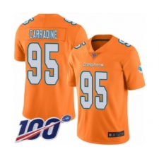 Men's Miami Dolphins #95 Tank Carradine Limited Orange Rush Vapor Untouchable 100th Season Football Jersey