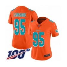 Women's Miami Dolphins #95 Tank Carradine Limited Orange Inverted Legend 100th Season Football Jersey