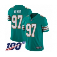 Men's Miami Dolphins #97 Christian Wilkins Aqua Green Alternate Vapor Untouchable Limited Player 100th Season Football Jersey