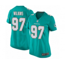 Women's Miami Dolphins #97 Christian Wilkins Game Aqua Green Team Color Football Jersey