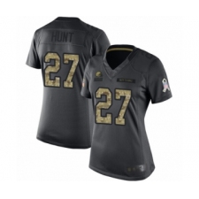 Women's Cleveland Browns #27 Kareem Hunt Limited Black 2016 Salute to Service Football Jersey