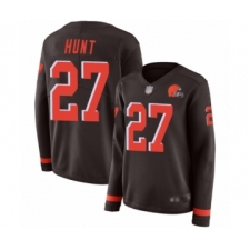 Women's Cleveland Browns #27 Kareem Hunt Limited Brown Therma Long Sleeve Football Jersey