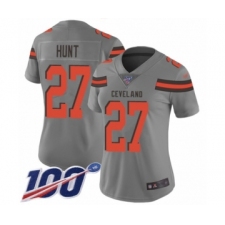 Women's Cleveland Browns #27 Kareem Hunt Limited Gray Inverted Legend 100th Season Football Jersey