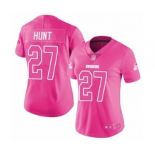 Women's Cleveland Browns #27 Kareem Hunt Limited Pink Rush Fashion Football Jersey