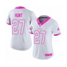 Women's Cleveland Browns #27 Kareem Hunt Limited White Pink Rush Fashion Football Jersey