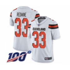 Men's Cleveland Browns #33 Sheldrick Redwine White Vapor Untouchable Limited Player 100th Season Football Jersey