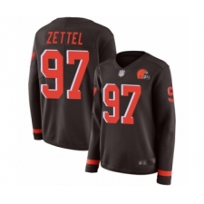 Women's Cleveland Browns #97 Anthony Zettel Limited Brown Therma Long Sleeve Football Jersey
