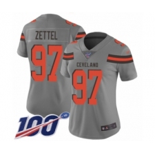Women's Cleveland Browns #97 Anthony Zettel Limited Gray Inverted Legend 100th Season Football Jersey