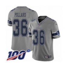 Men's Dallas Cowboys #36 Tony Pollard Limited Gray Inverted Legend 100th Season Football Jersey