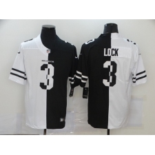 Men's Denver Broncos #3 Drew Lock Black White Limited Split Fashion Football Jersey
