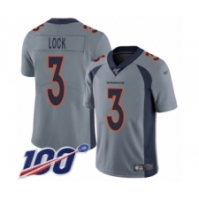 Men's Denver Broncos #3 Drew Lock Limited Silver Inverted Legend 100th Season Football Jersey