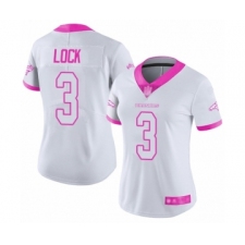 Women's Denver Broncos #3 Drew Lock Limited White Pink Rush Fashion Football Jersey