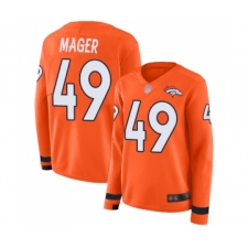 Women's Denver Broncos #49 Craig Mager Limited Orange Therma Long Sleeve Football Jersey