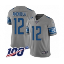 Men's Detroit Lions #12 Danny Amendola Limited Gray Inverted Legend 100th Season Football Jersey
