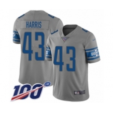 Men's Detroit Lions #43 Will Harris Limited Gray Inverted Legend 100th Season Football Jersey