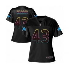 Women's Detroit Lions #43 Will Harris Game Black Fashion Football Jersey