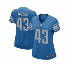 Women's Detroit Lions #43 Will Harris Game Blue Team Color Football Jersey