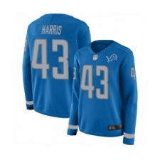 Women's Detroit Lions #43 Will Harris Limited Blue Therma Long Sleeve Football Jersey