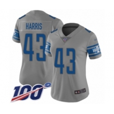 Women's Detroit Lions #43 Will Harris Limited Gray Inverted Legend 100th Season Football Jersey
