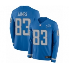 Men's Detroit Lions #83 Jesse James Limited Blue Therma Long Sleeve Football Jersey