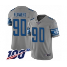 Men's Detroit Lions #90 Trey Flowers Limited Gray Inverted Legend 100th Season Football Jersey