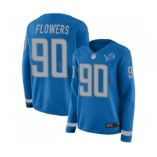 Women's Detroit Lions #90 Trey Flowers Limited Blue Therma Long Sleeve Football Jersey