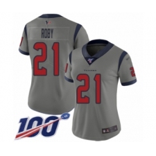 Women's Houston Texans #21 Bradley Roby Limited Gray Inverted Legend 100th Season Football Jersey