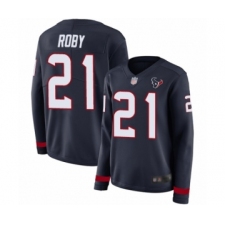Women's Houston Texans #21 Bradley Roby Limited Navy Blue Therma Long Sleeve Football Jersey