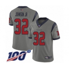 Men's Houston Texans #32 Lonnie Johnson Limited Gray Inverted Legend 100th Season Football Jersey