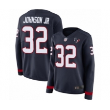 Women's Houston Texans #32 Lonnie Johnson Limited Navy Blue Therma Long Sleeve Football Jersey