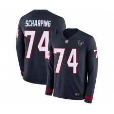 Men's Houston Texans #74 Max Scharping Limited Navy Blue Therma Long Sleeve Football Jersey