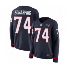 Women's Houston Texans #74 Max Scharping Limited Navy Blue Therma Long Sleeve Football Jersey