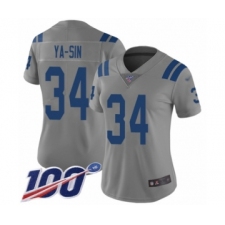 Women's Indianapolis Colts #34 Rock Ya-Sin Limited Gray Inverted Legend 100th Season Football Jersey